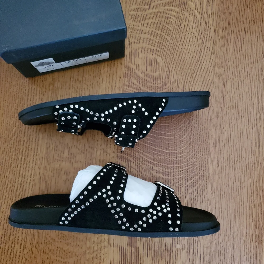 Silent D Studded Slide Sandals - black